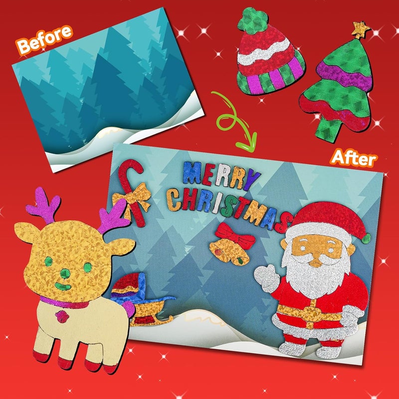 ATFUNSHOP Christmas Crafts for Kids - Magical Foil DIY Christmas Gift Cards - No Mess Xmas Art Activities Kit for Ages 4 5 6 7 8 9 - Fun & Ideal Stocking Stuffer & Christmas Gift for Boys & Girls - Image 2